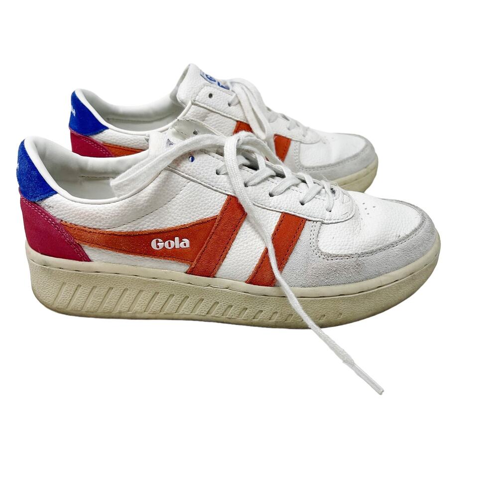 Gola Womens US 6 Grandslam Trident Sneaker White Hot Coral Marine Blue Lace Up